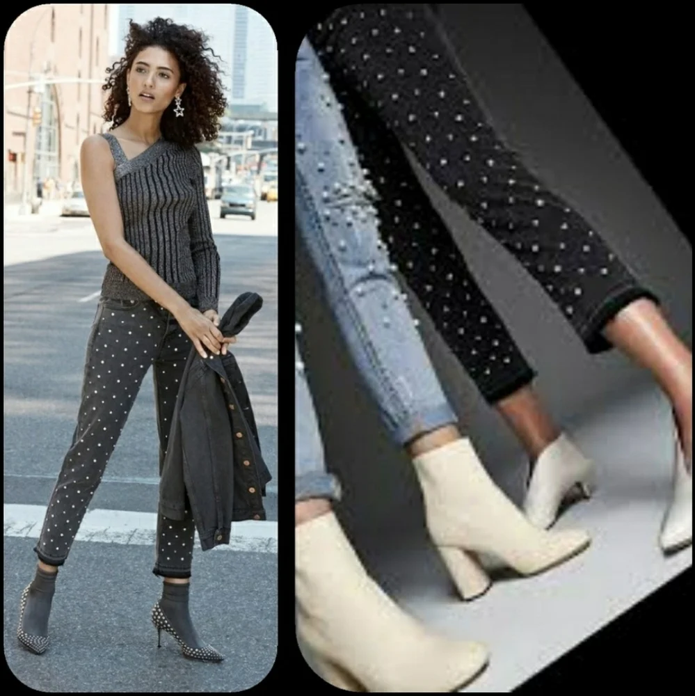 Pistola Charlie Embellished Ankle Skinny Jeans Washed Black Nwt